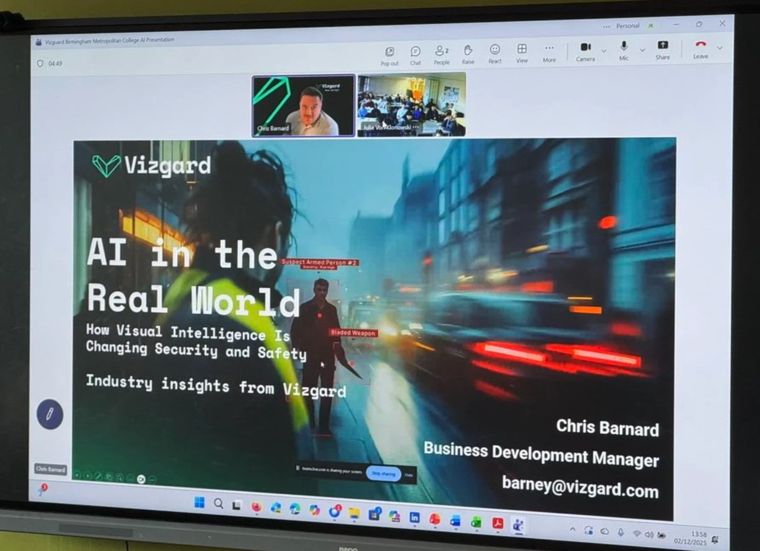 A photo of a screen showing Vizgard AI at work