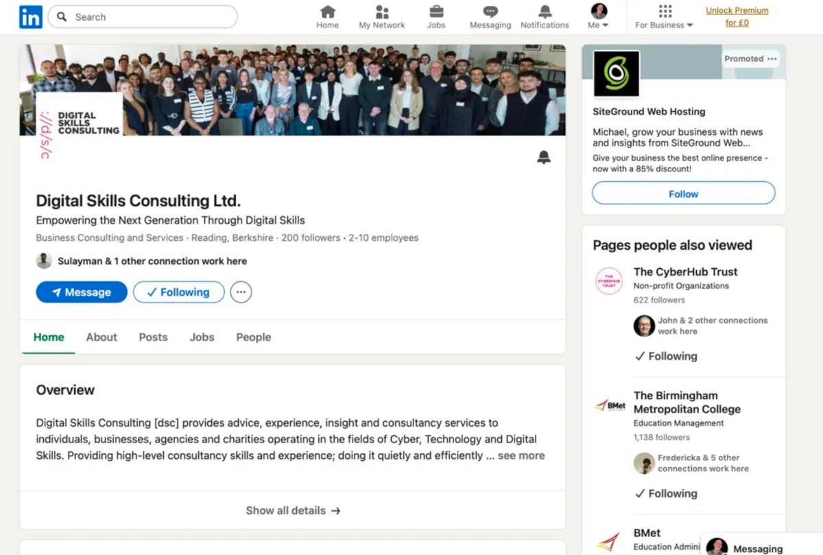A screenshot of the DSC LinkedIn page
